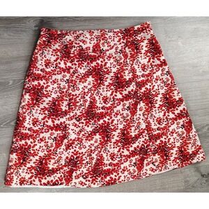 Cato Women's Floral Print A-Line Skirt Red & White Lined Linen‎ Blend Sz 26/28W